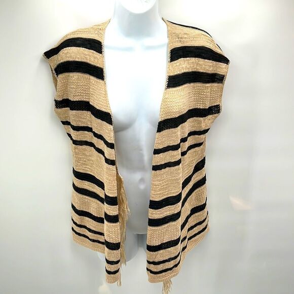 Maurices crochet lightweight open knit cardigan sweater fringe striped medium - Picture 2 of 11